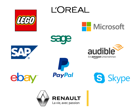 L'Oréal, Lego, Sage, Microsoft, SAP, PayPal, Skype, ebay, Renault
