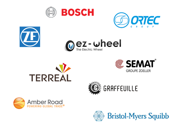 Bosch, Ortec, ZF Friedrichshafen, Semat, Graffeuille, Terreal, Amber Road, Bristol-Myers Squibb, ez-Wheel