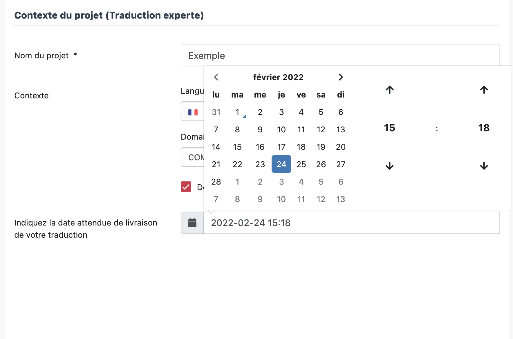Saisir une date de livraison souhaitée